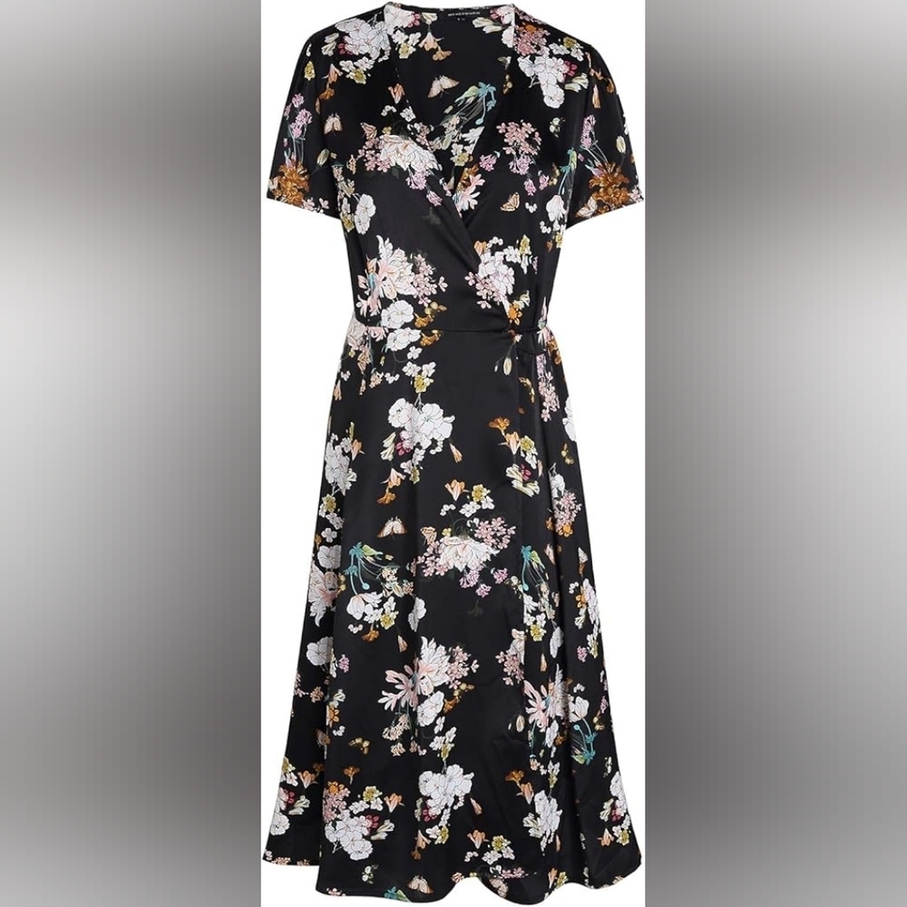 ESCALIER Floral Black Wrap Dress